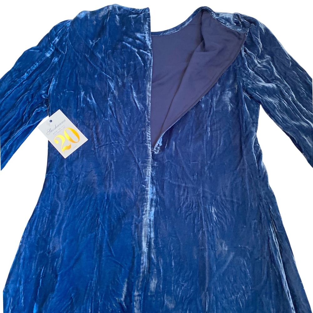 NEW SHOSHANNA Velvet‎ Puff Sleeve Ruffle Hem Mini Dress SZ 8 Blue Winter Holiday - Picture 4 of 9